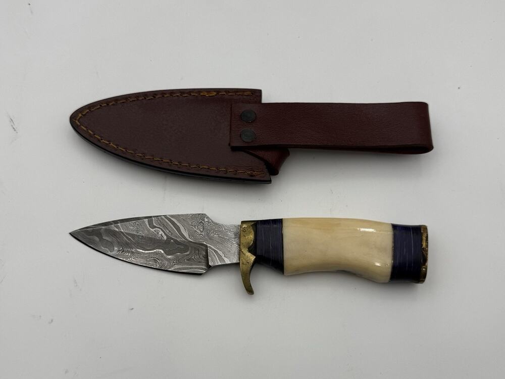 Handmade Damascus Steel Fixed Blade Knife w/ Leather Sheath – Pakistan Made NEW